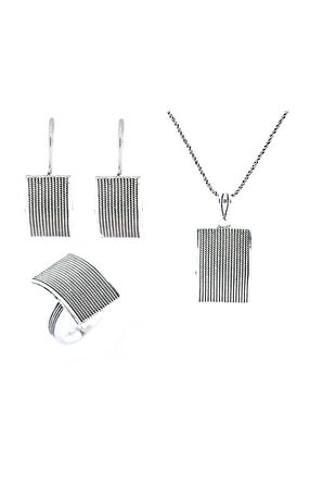 El Işi Dikdörtgen Motifli Telkari Üçlü Set