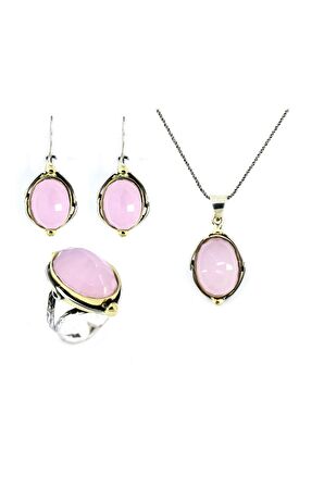 Pembe Kuvarslı Oval Otantik Üçlü Set