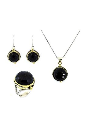 925 Ayar Oltu Taşlı Otantik Gümüş Üçlü Set