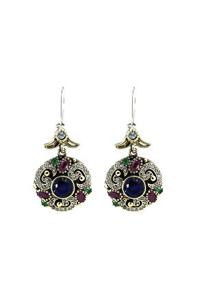 925 Ayar Safir Taşlı Otantik Gümüş Üçlü Set