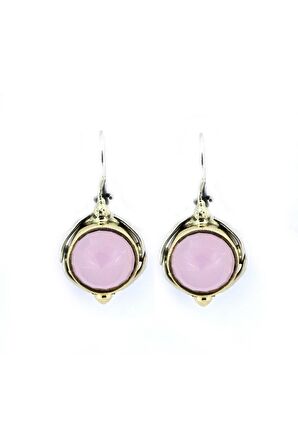 925 Ayar Pembe Kuvars Taşlı Otantik Gümüş Üçlü Set