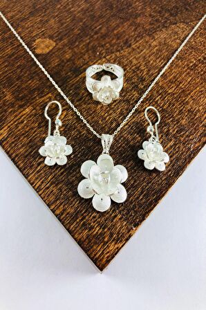 El Işi Çiçek Motifli Telkari Üçlü Set