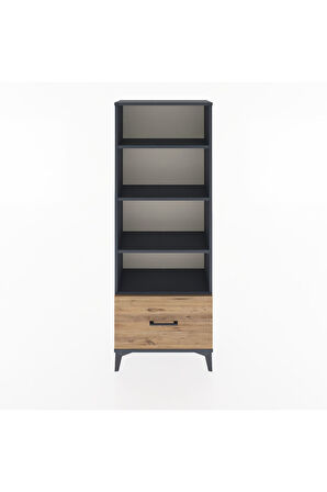 Arges Dolap 4 Raflı Tek Çekmeceli 60x30x163 Antrasit-Çam