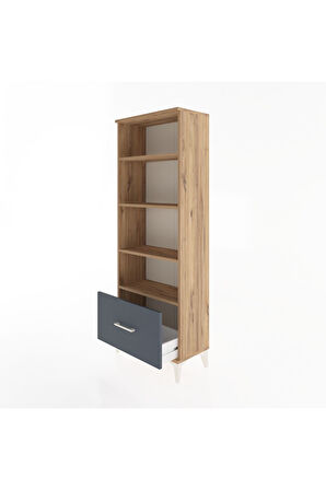 Arges Dolap 4 Raflı Tek Çekmeceli 60x30x163 Çam-Antrasit