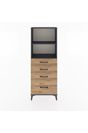 Arges Dolap 2 Raflı 4 Çekmeceli 60x30x163 Antrasit-Çam