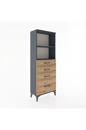 Arges Dolap 2 Raflı 4 Çekmeceli 60x30x163 Antrasit-Çam