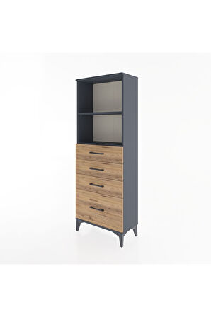 Arges Dolap 2 Raflı 4 Çekmeceli 60x30x163 Antrasit-Çam