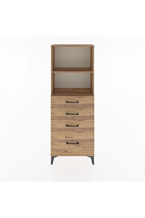 Arges Dolap 2 Raflı 4 Çekmeceli 60x30x163 Çam-Çam