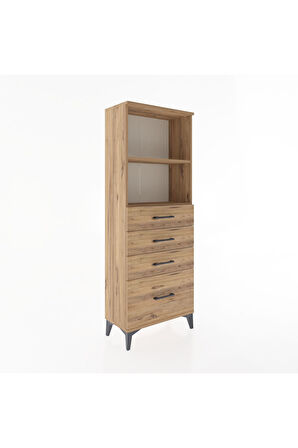 Arges Dolap 2 Raflı 4 Çekmeceli 60x30x163 Çam-Çam