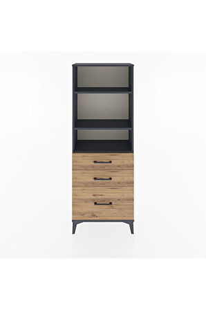 Arges Dolap 3 Raflı 3 Çekmeceli 60x30x163 Antrasit-Çam