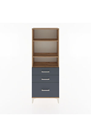 Arges Dolap 3 Raflı 3 Çekmeceli 60x30x163 Çam-Antrasit