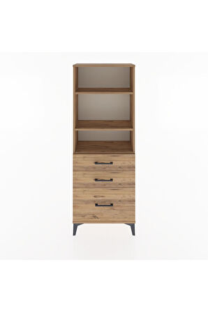 Arges Dolap 3 Raflı 3 Çekmeceli 60x30x163 Çam-Çam