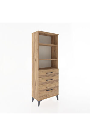 Arges Dolap 3 Raflı 3 Çekmeceli 60x30x163 Çam-Çam