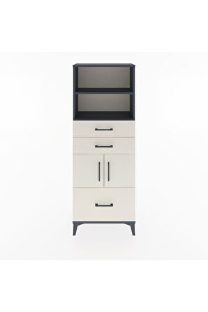 Arges Dolap 3 Raflı 3 Çekmeceli 2 Kapaklı 60x30x163 Antrasit-Aytaşı