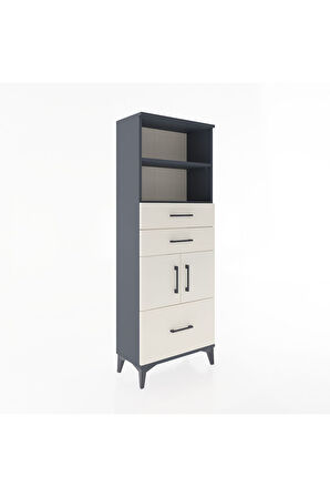 Arges Dolap 3 Raflı 3 Çekmeceli 2 Kapaklı 60x30x163 Antrasit-Aytaşı