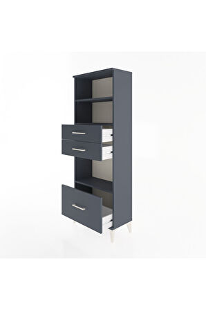 Arges Dolap 3 Raflı 3 Çekmeceli 60x30x163 Antrasit-Antrasit