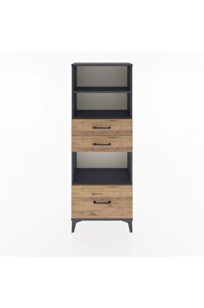 Arges Dolap 3 Raflı 3 Çekmeceli 60x30x163 Antrasit-Çam