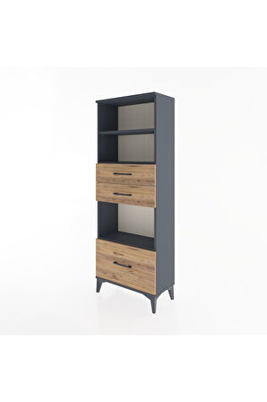 Arges Dolap 3 Raflı 3 Çekmeceli 60x30x163 Antrasit-Çam
