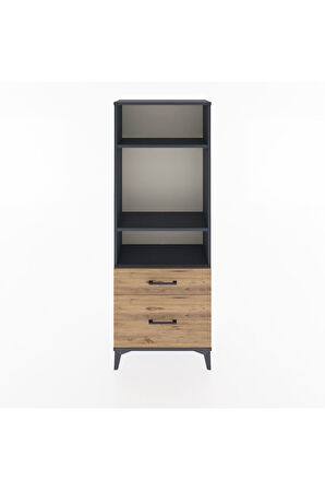 Arges Dolap 3 Raflı 2 Çekmeceli 60x30x163 Antrasit-Çam