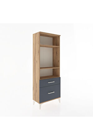 Arges Dolap 3 Raflı 2 Çekmeceli 60x30x163 Çam-Antrasit