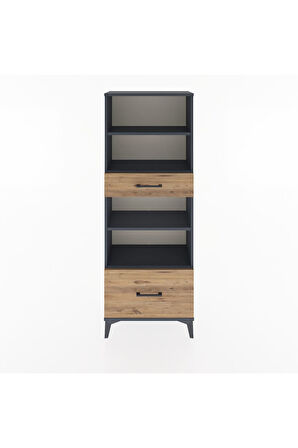 Arges Dolap 4 Raflı 2 Çekmeceli 60x30x163 Antrasit-Çam