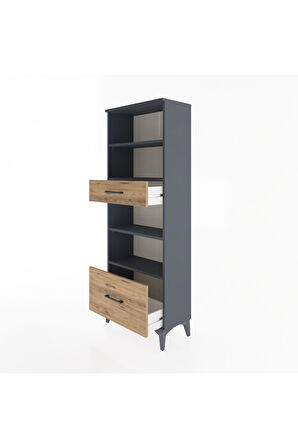 Arges Dolap 4 Raflı 2 Çekmeceli 60x30x163 Antrasit-Çam