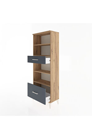 Arges Dolap 4 Raflı 2 Çekmeceli 60x30x163 Çam-Antrasit