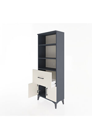 Arges Dolap 3 Raflı Tek Çekmeceli 2 Kapaklı 60x30x163 Antrasit-Aytaşı