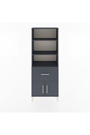 Arges Dolap 3 Raflı Tek Çekmeceli 2 Kapaklı 60x30x163 Antrasit-Antrasit