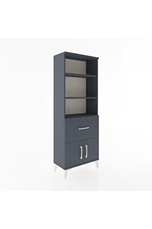 Arges Dolap 3 Raflı Tek Çekmeceli 2 Kapaklı 60x30x163 Antrasit-Antrasit