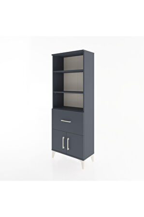 Arges Dolap 3 Raflı Tek Çekmeceli 2 Kapaklı 60x30x163 Antrasit-Antrasit