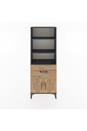 Arges Dolap 3 Raflı Tek Çekmeceli 2 Kapaklı 60x30x163 Antrasit-Çam