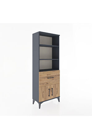 Arges Dolap 3 Raflı Tek Çekmeceli 2 Kapaklı 60x30x163 Antrasit-Çam