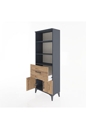Arges Dolap 3 Raflı Tek Çekmeceli 2 Kapaklı 60x30x163 Antrasit-Çam