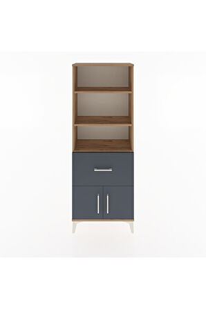 Arges Dolap 3 Raflı Tek Çekmeceli 2 Kapaklı 60x30x163 Çam-Antrasit