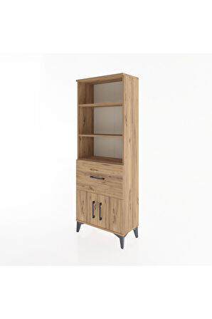 Arges Dolap 3 Raflı Tek Çekmeceli 2 Kapaklı 60x30x163 Çam-Çam