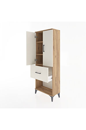 Arges Dolap 3 Raflı Tek Çekmeceli 2 Kapaklı 60x30x163 Çam-Aytaşı