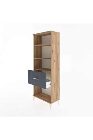 Arges Dolap 3 Raflı Tek Çekmeceli 60x30x163 Çam-Antrasit