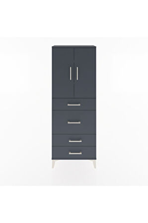 Arges Dolap 3 Raflı 4 Çekmeceli 2 Kapaklı 60x30x163 Antrasit-Antrasit