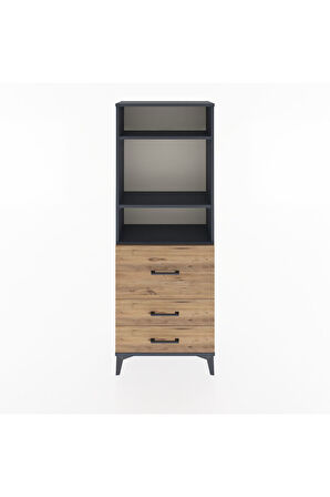 Arges Dolap 3 Raflı 3 Çekmeceli 60x30x163 Antrasit-Çam