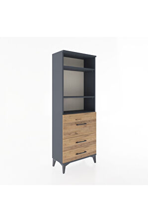 Arges Dolap 3 Raflı 3 Çekmeceli 60x30x163 Antrasit-Çam