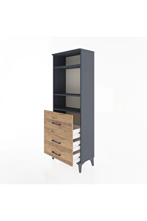 Arges Dolap 3 Raflı 3 Çekmeceli 60x30x163 Antrasit-Çam