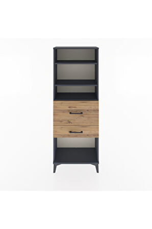 Arges Dolap 3 Raflı 2 Çekmeceli 60x30x163 Antrasit-Çam