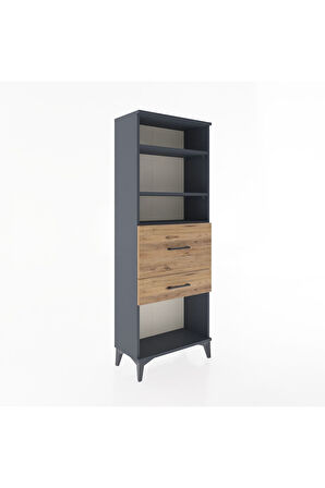 Arges Dolap 3 Raflı 2 Çekmeceli 60x30x163 Antrasit-Çam