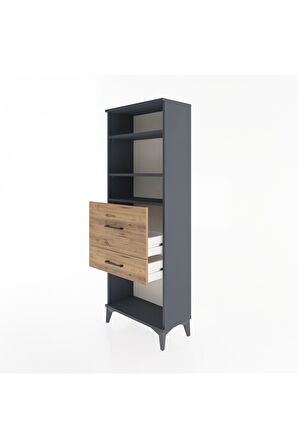 Arges Dolap 3 Raflı 2 Çekmeceli 60x30x163 Antrasit-Çam