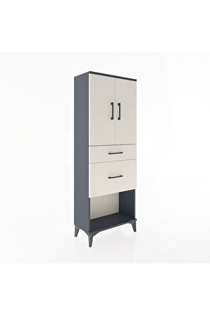 Arges Dolap 3 Raflı 2 Çekmeceli 2 Kapaklı 60x30x163 Antrasit-Aytaşı