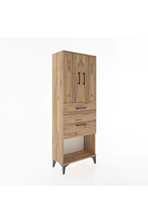 Arges Dolap 3 Raflı 2 Çekmeceli 2 Kapaklı 60x30x163 Çam-Çam