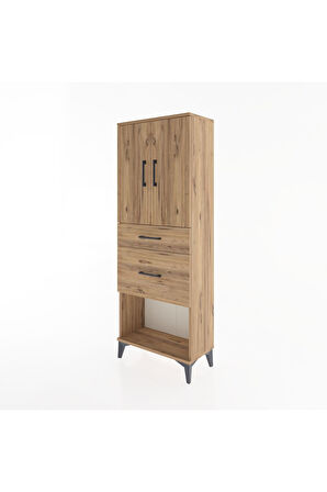 Arges Dolap 3 Raflı 2 Çekmeceli 2 Kapaklı 60x30x163 Çam-Çam