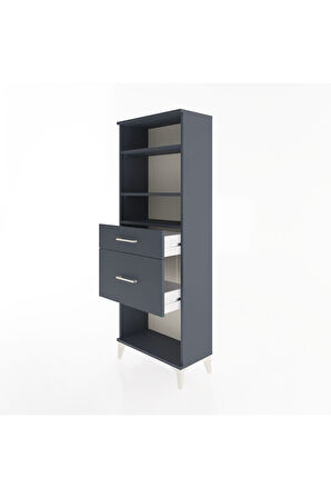 Arges Dolap 3 Raflı 2 Çekmeceli 60x30x163 Antrasit-Antrasit