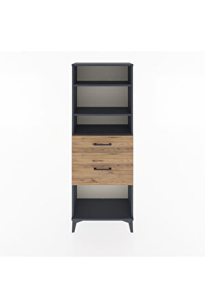 Arges Dolap 3 Raflı 2 Çekmeceli 60x30x163 Antrasit-Çam